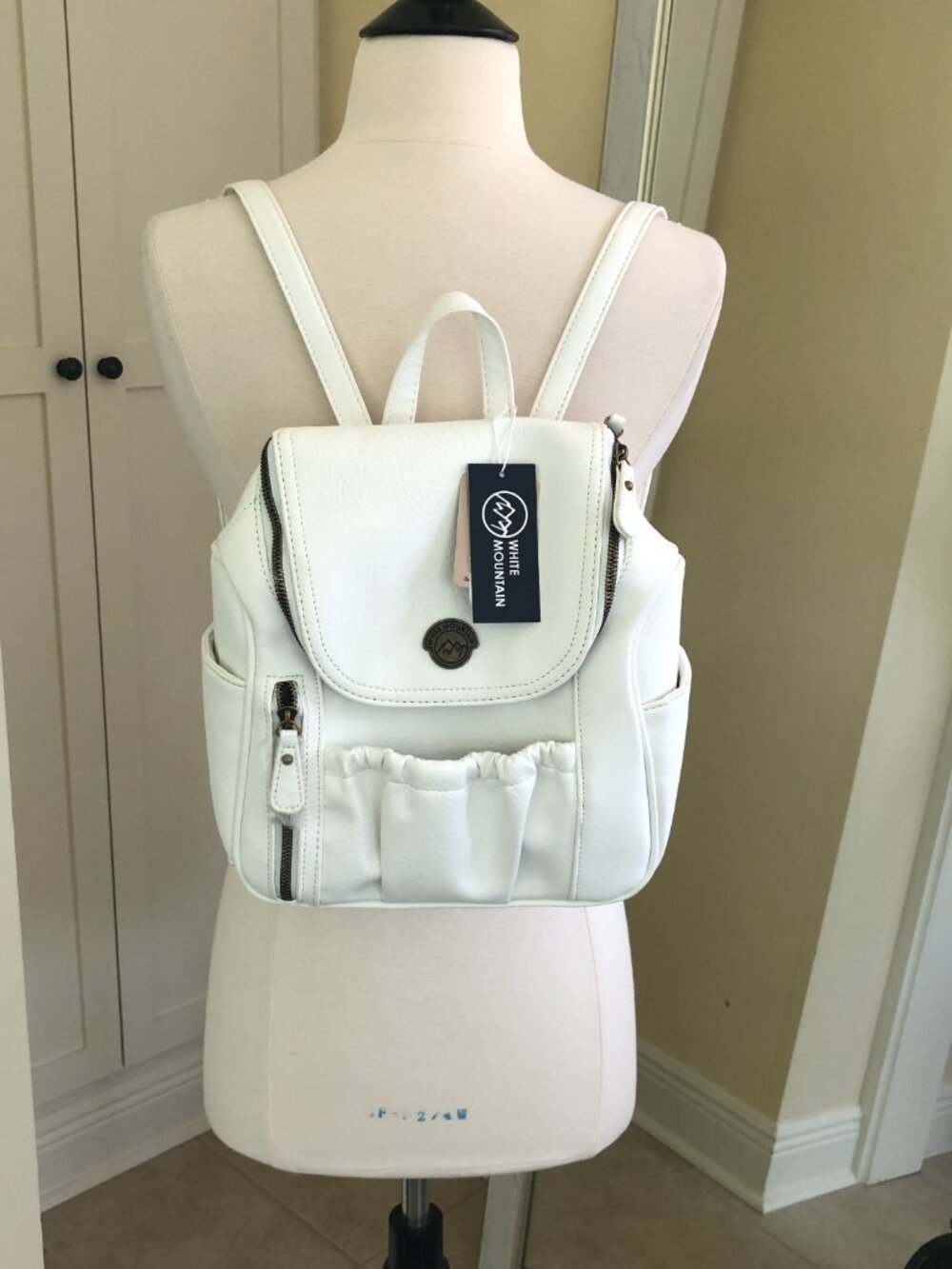 White Mountain White Faux Leather Multi-Pocket Backpack School NWT